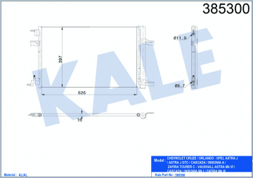 KLİMA KONDENSERİ ASTRA J 1.7-2.0CDTI 10 A17DTR AL/AL 643x398x16 Marka : KALE