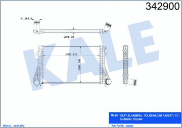 TURBO RADYATÖRÜ INTERCOOLER PASSAT-TIGUAN-SHARAN-ALHAMBRA 2.0TDI 08 615X398X32 AL-PL-BRZ Marka : KALE