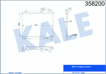 RADYATÖR ACCENT ADMIRE 1.5 CRDI 02-05 MEK AC KLİMASIZ AL/PL/BRZ 360x471x16 Marka : KALE