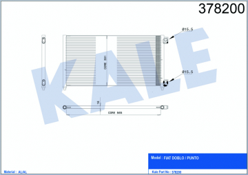 KLİMA KONDENSERİ DOBLO 01 IDEA 04 PUNTO 03 YPSILON 06-11 1.3 JTD-1.9JTD AL/AL 605x305x16 Marka : KALE