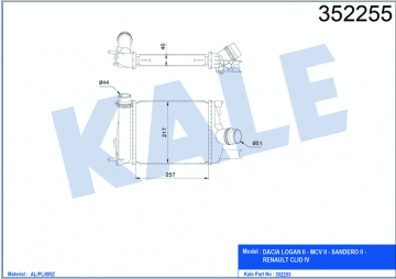 İNTERCOOLER DACIA LOGAN II-MCV II-SANDERO II-RENAULT CLIO IV 0.9 TCE 12 Marka : KALE