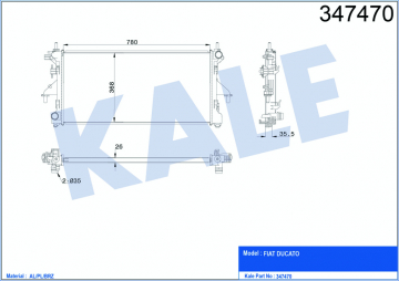 RADYATÖR DUCATO-BOXER-JUMPER 2.2 HDİ 06 KLİMASIZ MEK 1 SIRA ALB SİSTEM AL/PL/BRZ 26 PETEK Marka : KALE