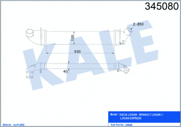 TURBO RADYATÖRÜ INTERCOOLER DACIA LOGAN 04 SANDERO 08 1.5 DCİ 654X113X108 MEK. AL/PL/BRZ Marka : KALE