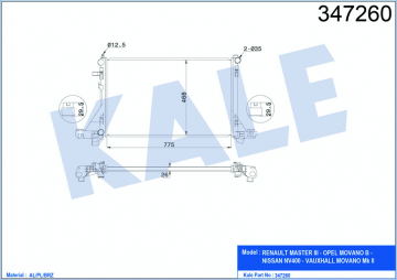 RADYATÖR MASTER III-MOVANO B 2.3DCI-CDTI 10 KLİMALI 773x469x26 mm Marka : KALE