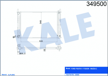 RADYATÖR FIESTA FUSION 1.4TDCİ 02-06 500x354x20 AL-PL-BRZ Marka : KALE