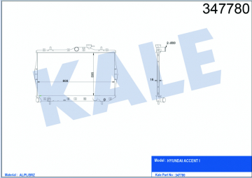 RADYATÖR BRAZİNG ACCENT 1.3-1.5 95-00 AC KLİMASIZ MEK 335x598x16 Marka : KALE