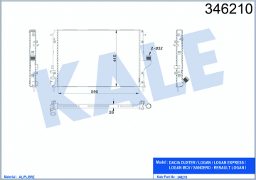 RADYATÖR DACIA DUSTER 10 LOGAN 05 1.5 DCİ Mek.Şanz. / AC AL/PL/BRZ Marka : KALE