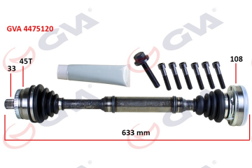 KOMPLE AKS SAĞ ABS Lİ A4-PASSAT 1.8T 96-01 45 DİŞ 633mm Marka : GVA