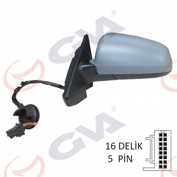 DIŞ DİKİZ AYNASI SOL A3 03 ELEKTRİKLİ ISITMALI 5 KAPILI ASTARLI ASFERİKLI 5 FİŞ VM-010EHAL Marka : GVA