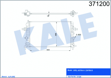 RADYATÖR ASTRA H-ZAFIRA B 1.6/1.8 AL/PL/BRZ 605x359x16 Marka : KALE