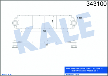 TURBO RADYATÖRÜ INTERCOOLER VW TRANSPORTER T5 AL/PL/BRZ 720x194x27 Marka : KALE