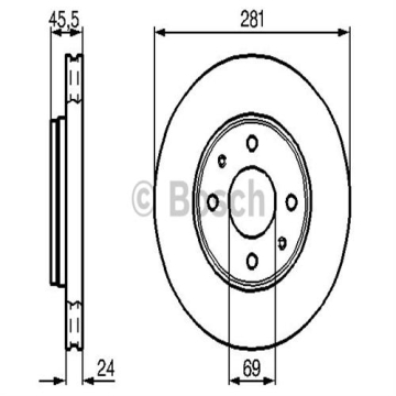 ÖN FREN AYNASI ADET CARISMA 95/6.06 VOLVO S40 1.6 1.8 1.9 2.0 T 95/04 V40 95-04 281x24x4DL Marka : BOSCH