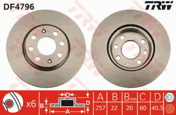 ÖN FREN AYNASI CORSA D 07 CORSA E 14 ADAM 13 PUNTO EVO-GRANDE PUNTO 05 257x22x4DL HAVALI 14İNÇ 55700921 Marka : TRW