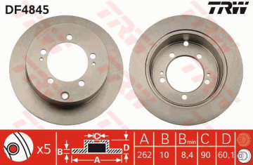 ARKA FREN AYNASI MITSUBISHI LANCER 2.0 03-07 -OUTLANDER 2.0-2.4 02-06 262mm x 5D Marka : TRW