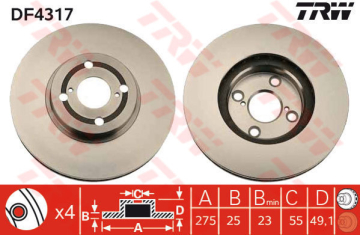 ÖN FREN AYNASI COROLLA 1.4 D-2.0 D E12 07/04 1.8 VVTL-İ TS 02 275x25x4DLxHAVALI Marka : TRW