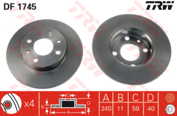 ON FREN DISKI FIAT 500 500C 07 TIPO PUNTO TEMPRA PANDA MAREA BRAVO 96 ALFA ROMEO 145-146-155 92 FORD KA 08 12 240.5x11x4DL Marka : TRW