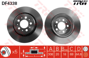 ARKA FREN AYNASI VOLVO XC90 2.5T-3.2AWD-D3-D5-T6 2002 2012 17 JANT 308x20x5DLxHAVALI Marka : TRW
