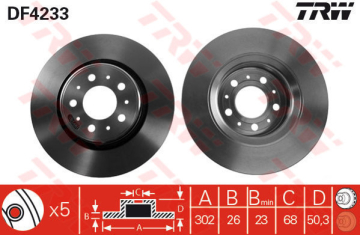 ÖN FREN AYNASI HAVALI VOLVO V70 97-00 C70 97-05 S70 96-00 XC70 97-02 302x26x5DLxHAVALI Marka : TRW