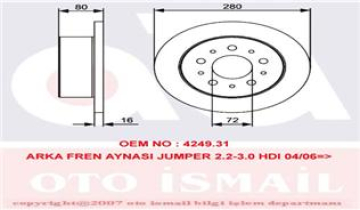 ARKA FREN DISKI BOXER III 06 DUCATO III 06 JUMPER III 06 280x16x5DL Marka : TRW