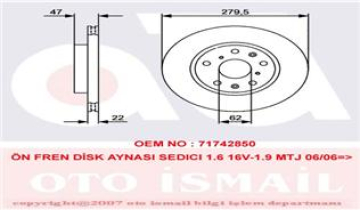 ÖN FREN AYNASI FIAT SEDICI 1.6 16V-1.9MTJ 06 SUZUKI SX4 1.5-1.6VVTI-1.9DDIS 06 279.5x22x5DLxHAVALI Marka : TRW