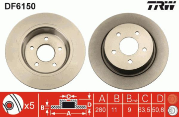 ARKA FREN DISK AYNASI YENI CONNECT CHC 1.6 /1.5 TDCI 15 C-MAX 12 KUGA II 13 20 GRAND C-MAX 11 MERKEZLEME CAPI 63.5 mm YUKSEKLIK 50.8 mm 5 Delik DIS CA