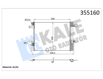 KLİMA KONDANSATÖRÜ OPEL GRANDLAND P5008 16 P3008 16 P308 14 C4 13 1.5-1.6-2.0 BLUEHDI 1.2-16 XHT PureTech AL/BRZ 533X430.1X12 Marka : KALE