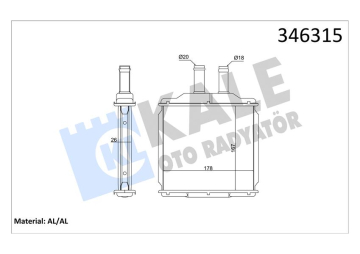 KALORİFER RADYATÖRÜ BRAZİNG DAEWOO NUBIRA-LACETTI 04 CHEVROLET LACETTI-NUBIRA 05 168x183x26 Marka : KALE