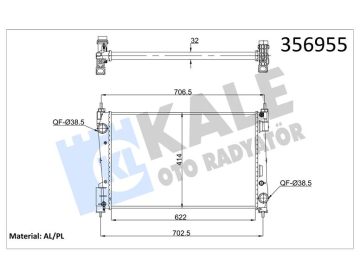 SU RADYATÖRÜ OPEL CORSA D 1.3CDTI 06 FIAT PUNTO 1.3DMTJ 05 MT MEKANİK 622x414x32 Marka : KALE