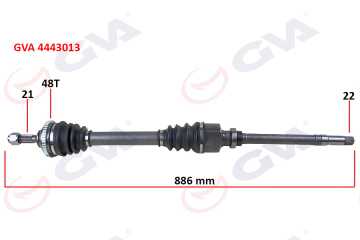 KOMPLE AKS SAĞ PEUGEOT 206 1.6i 98-06 TU5 ABS Lİ 48 DİŞ 886mm Marka : GVA