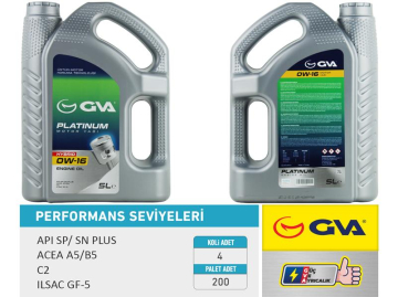 MOTOR YAĞI 5 LT 0W16 TAM SENTETİK API SP / SN-PLUS ILSAC GF-6B Marka : GVA