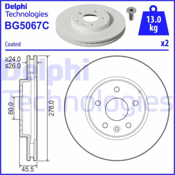 ÖN FREN AYNASI ASTRA K 15 15 İNÇ / 5 DELİK 276x26x5DL HAVALI Marka : DELPHI