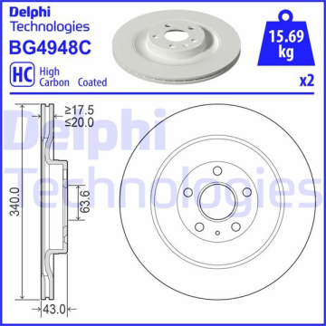 ÖN FREN AYNASI VOLVO XC90 II 256 D5 AWD 2014 2020 XC40 2020 ÇAP 340MM ÇİFTLİ PAKET -BOYALI Marka : DELPHI