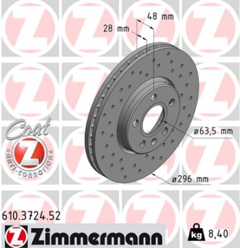 ARKA FREN DİSK VOLVO S60 2019 S90 2016 2019 V60 2018 V90 2016 CAP296X5 DELİKLİ ADET Marka : ZIMMERMANN