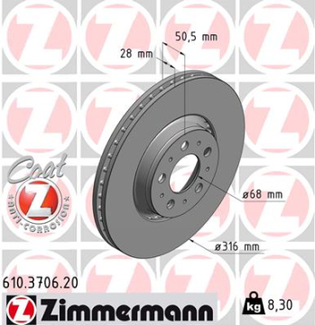 ON FREN DISK AYNA VOLVO S60 I 2.0 T -2.4 00 10 V70 II 2.4 05 08 XC90 I D3 / D5 09 14 Marka : ZIMMERMANN