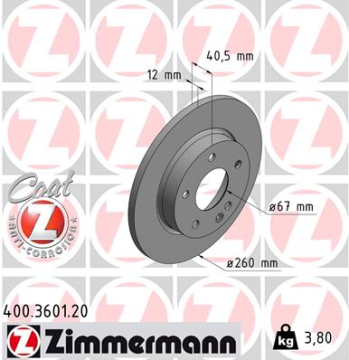 FREN DISKI ON MERCEDES A-CLASS W168 97 04 Marka : ZIMMERMANN