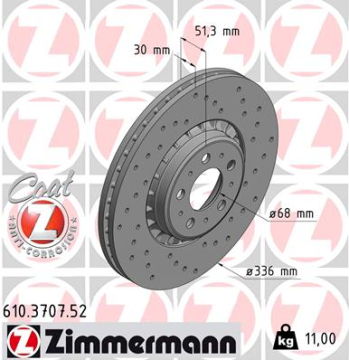 ÖN FREN AYNASI ADET VOLVO XC90 2.5T-D5-T6 2002-2010 17 JANT 336x30x5DLxHAVALI DELİKLİ DELIKLI -986479202-DF4340S Marka : ZIMMERMANN