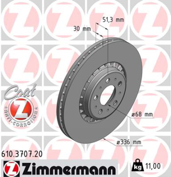 ÖN FREN AYNASI ADET VOLVO XC90 2.5T-D5-T6 2002-2010 17 JANT 336x30x5DLxHAVALI 986479202-DF4340S Marka : ZIMMERMANN