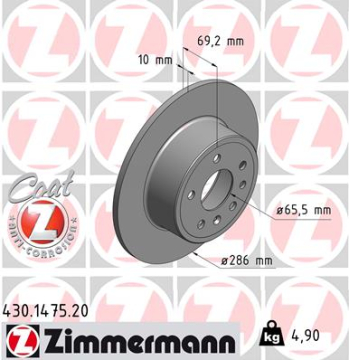 ARKA FREN AYNASI VECTRA B 96-02 SAAB 900 93-03 286 x 10 x 5DL DOLU 5084751-5391578-90495269 Marka : ZIMMERMANN