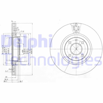 ÖN FREN AYNASI FIAT DOBLO 05 IDEA 04 LINEA 09 FIORINO 09 BRAVO 01 STILO 01 284x22x 4 DELİK HAVALI Marka : DELPHI