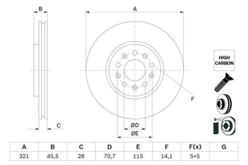 ÖN FREN AYNASI INSIGNIA B 2017 17 İNÇ 321x28x5DL HAVALI Marka : BOSCH