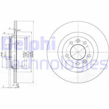 ARKA FREN AYNASI P407 04 11 P508 10 18 P607 00 11 RCZ 10 15 C5 08 17 290x12x35x5DL DOLU Marka : DELPHI