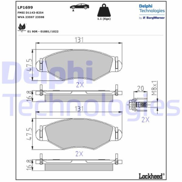 ÖN FREN BALATASI PEUGEOT P206 1.4 1.6 09/98 P306 1.4 1.6 5/93 Marka : DELPHI